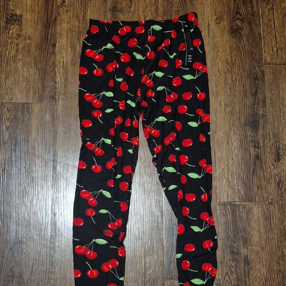 Black and Red Cherry Print Leggings Pinup